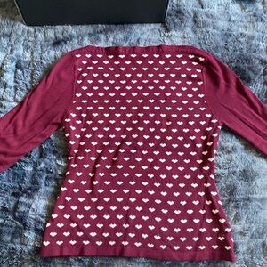 Dancing Days Burgundy Heart Sweater, 3/4 sleeve